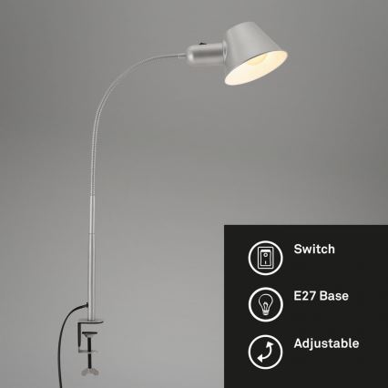 Brilo - Lampe de bureau flexible à pince 1xE27/10W/230V argentée