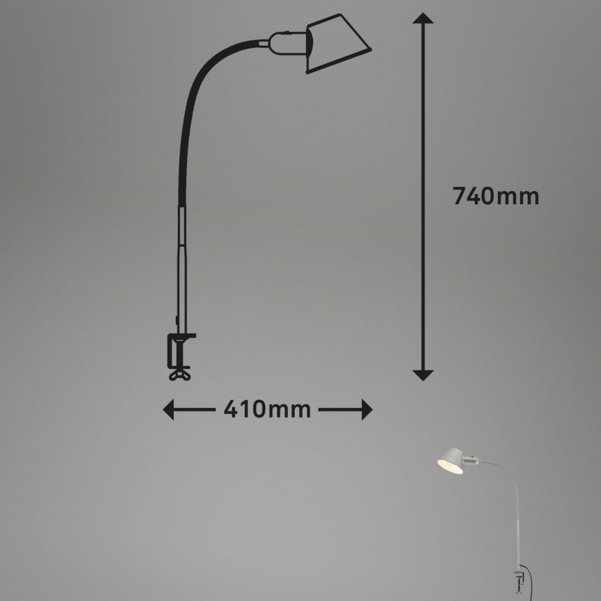 Brilo - Lampe de bureau flexible à pince 1xE27/10W/230V argentée