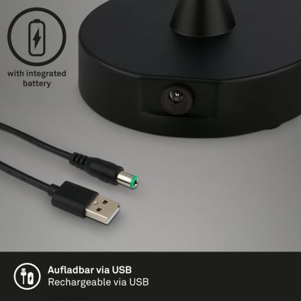 Brilo - Lampe de table d'extérieur rechargeable à LED dimmable LOLE LED/3W/5V 2000mAh IP44 noire