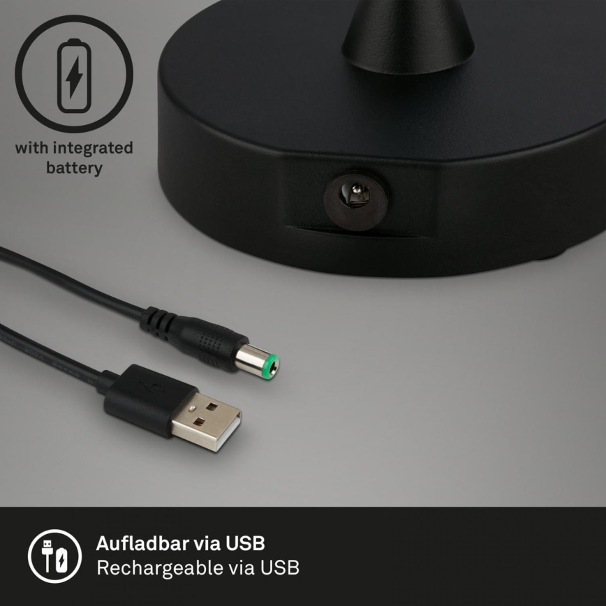 Brilo - Lampe de table d'extérieur rechargeable à LED dimmable LOLE LED/3W/5V 2000mAh IP44 noire