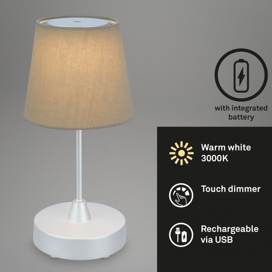 Brilo - Lampe de table d'extérieur à intensité variable et rechargeable LED/3W/5V IP44 argent/beige