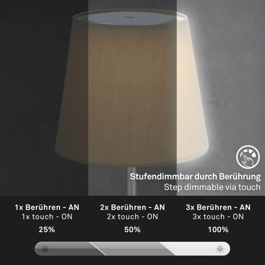 Brilo - Lampe de table d'extérieur à intensité variable et rechargeable LED/3W/5V IP44 argent/beige