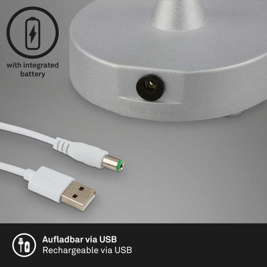 Brilo - Lampe de table d'extérieur à intensité variable et rechargeable LED/3W/5V IP44 argent/beige