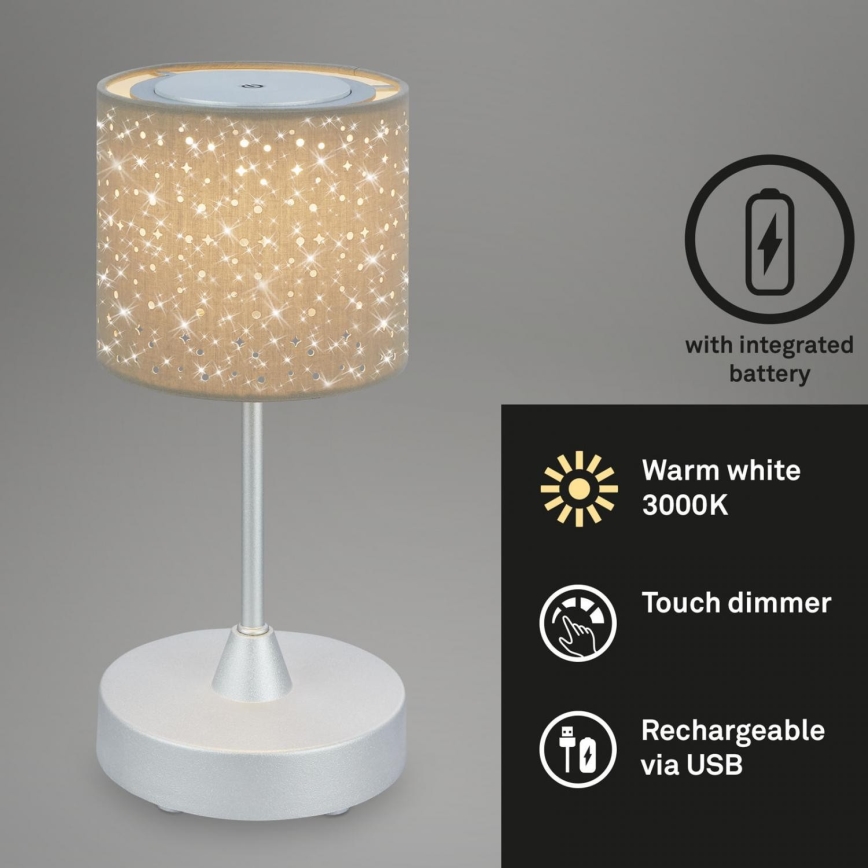 Brilo - Lampe de table d'extérieur à intensité variable et rechargeable LOLE LED/3W/5V 2000mAh IP44 argent/beige