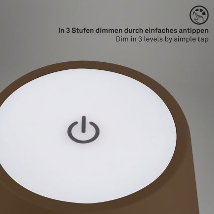 Brilo - Lampe de table d'extérieur tactile, rechargeable et dimmable LED KIKI LED/2,6W/5V IP44 2600 mAh marron