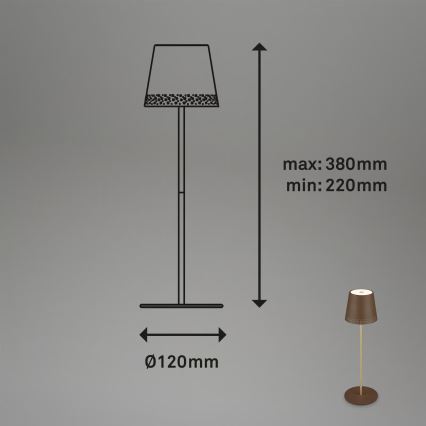 Brilo - Lampe de table d'extérieur tactile, rechargeable et dimmable LED KIKI LED/2,6W/5V IP44 2600 mAh marron