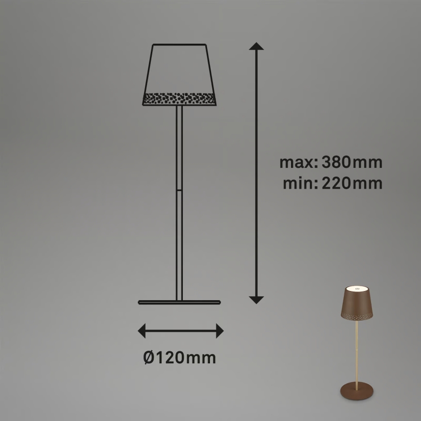 Brilo - Lampe de table d'extérieur tactile, rechargeable et dimmable LED KIKI LED/2,6W/5V IP44 2600 mAh marron