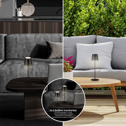 Brilo - Lampe de table d'extérieur LED tactile, rechargeable et dimmable KIKI LED/2,6W/5V IP44 2600 mAh noire