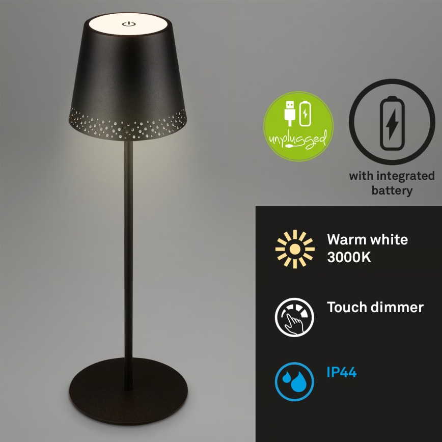 Brilo - Lampe de table d'extérieur LED tactile, rechargeable et dimmable KIKI LED/2,6W/5V IP44 2600 mAh noire
