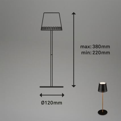 Brilo - Lampe de table extérieure tactile, rechargeable et dimmable KIKI LED/2,6W/5V IP44 2600 mAh noire