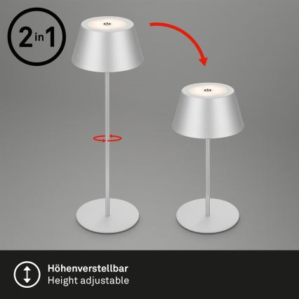 Brilo - Lampe de table d'extérieur tactile LED RVB dimmable et rechargeable KIKI LED/2,6W/5V IP44 2600 mAh argentée