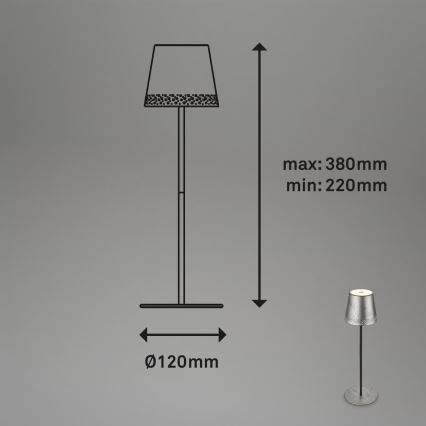 Brilo - Lampe de table d'extérieur tactile, rechargeable et dimmable KIKI LED/2,6W/5V IP44 2600 mAh argentée