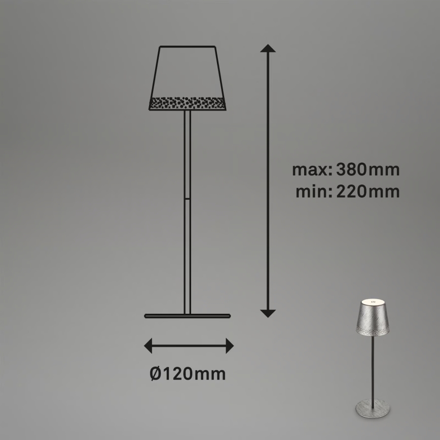 Brilo - Lampe de table d'extérieur tactile, rechargeable et dimmable KIKI LED/2,6W/5V IP44 2600 mAh argentée
