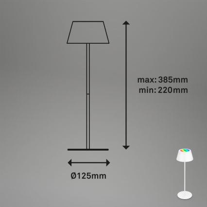Brilo - Lampe de table d'extérieur tactile rechargeable LED RGB dimmable KIKI LED/2,6W/5V IP44 2600 mAh blanche