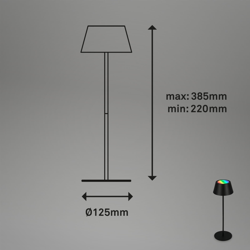 Brilo - Lampe de table d'extérieur tactile, rechargeable, LED RGB dimmable KIKI LED/2,6W/5V IP44 2600 mAh noire