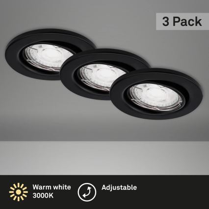 Brilo - LOT 3x Spot encastrable de salle de bain LED 1xGU10/5W/230V IP23 noir