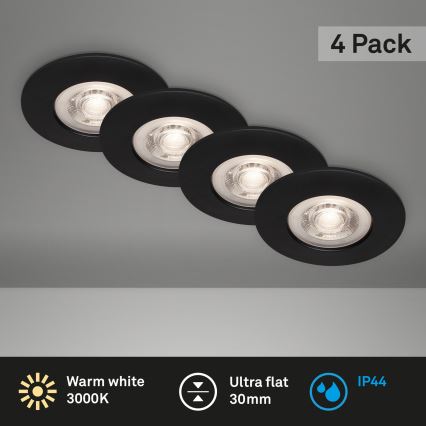 Brilo - LOT 4x Spot encastrable de salle de bain LED LED/4,9W/230V IP44 noir