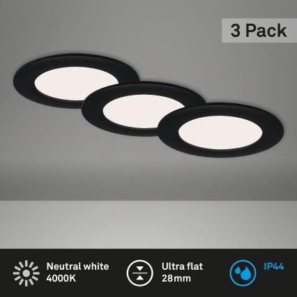 Brilo - LOT DE 3 SPOTS LED ENCASTRÉS POUR SALLE DE BAINS FLAT LED/6W/230V IP44, noirs