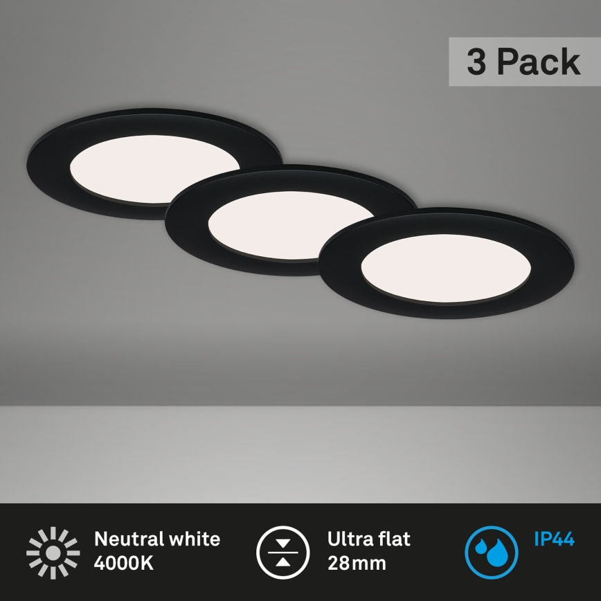 Brilo - LOT DE 3 SPOTS LED ENCASTRÉS POUR SALLE DE BAINS FLAT LED/6W/230V IP44, noirs