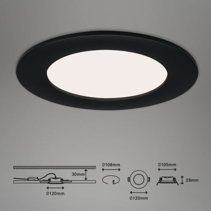 Brilo - LOT DE 3 SPOTS LED ENCASTRÉS POUR SALLE DE BAINS FLAT LED/6W/230V IP44, noirs