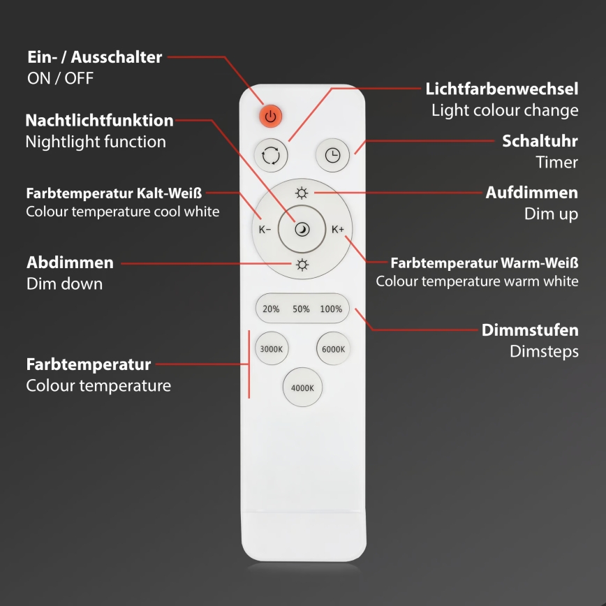 Brilo - Plafonnier LED dimmable LED/48W/230V 3000/4000/6500K Ø 60 cm + télécommande