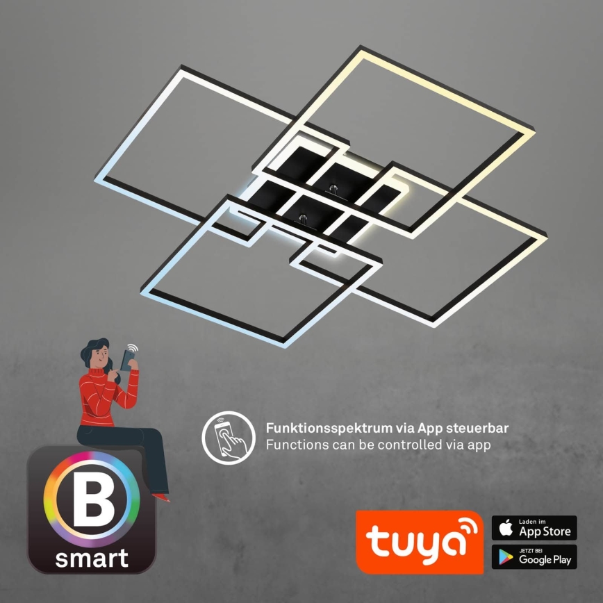 Brilo - Plafonnier LED dimmable FRAME LED/50W/230V 2700-6500K 72,4x72,4cm noir Wi-Fi Tuya + télécommande