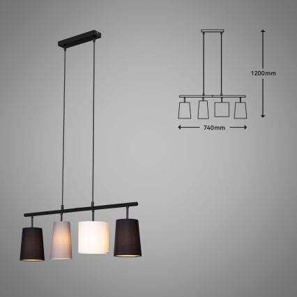 Brilo - Suspension sur câble 4xE27/40W/230V noir/gris/blanc