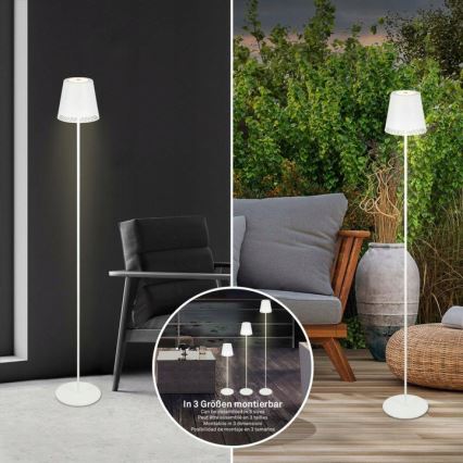 Briloner 1438016 - Lampadaire tactile à intensité variable 3en1 LED/3,5W/5V IP44 3000K 38-130 cm blanc