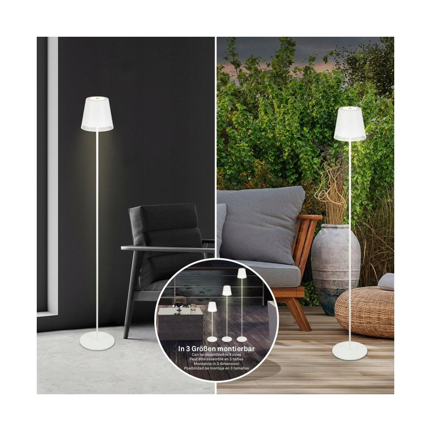 Briloner 1438016 - Lampadaire tactile à intensité variable 3en1 LED/3,5W/5V IP44 3000K 38-130 cm blanc