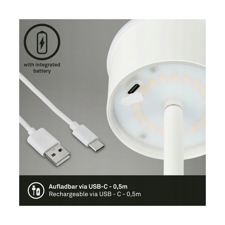 Briloner 1438016 - Lampadaire tactile à intensité variable 3en1 LED/3,5W/5V IP44 3000K 38-130 cm blanc