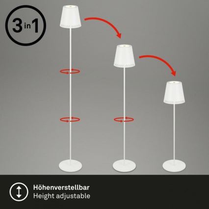Briloner 1438016 - Lampadaire tactile à intensité variable 3en1 LED/3,5W/5V IP44 3000K 38-130 cm blanc