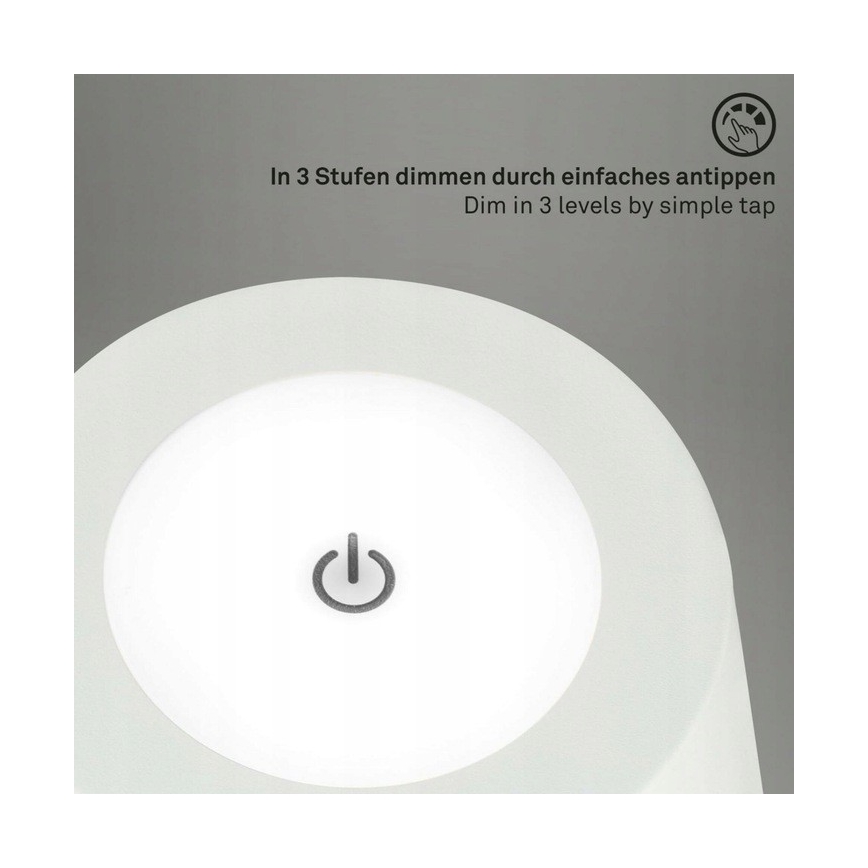 Briloner 1438016 - Lampadaire tactile à intensité variable 3en1 LED/3,5W/5V IP44 3000K 38-130 cm blanc