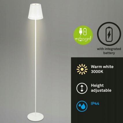 Briloner 1438016 - Lampadaire tactile à intensité variable 3en1 LED/3,5W/5V IP44 3000K 38-130 cm blanc