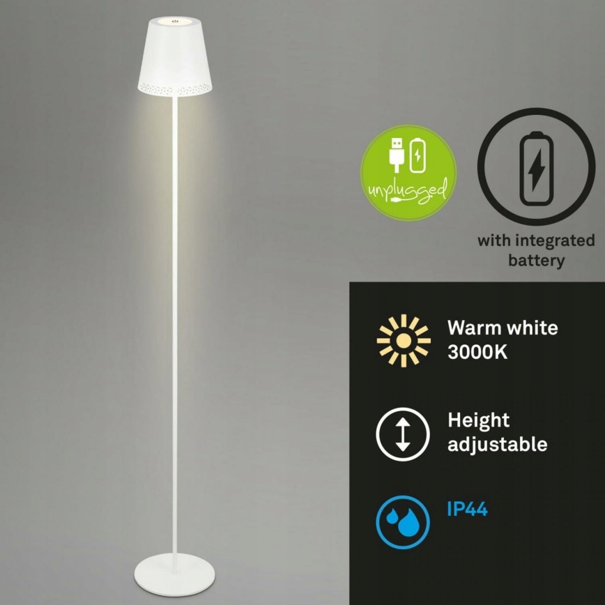 Briloner 1438016 - Lampadaire tactile à intensité variable 3en1 LED/3,5W/5V IP44 3000K 38-130 cm blanc