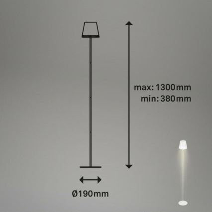 Briloner 1438016 - Lampadaire tactile à intensité variable 3en1 LED/3,5W/5V IP44 3000K 38-130 cm blanc