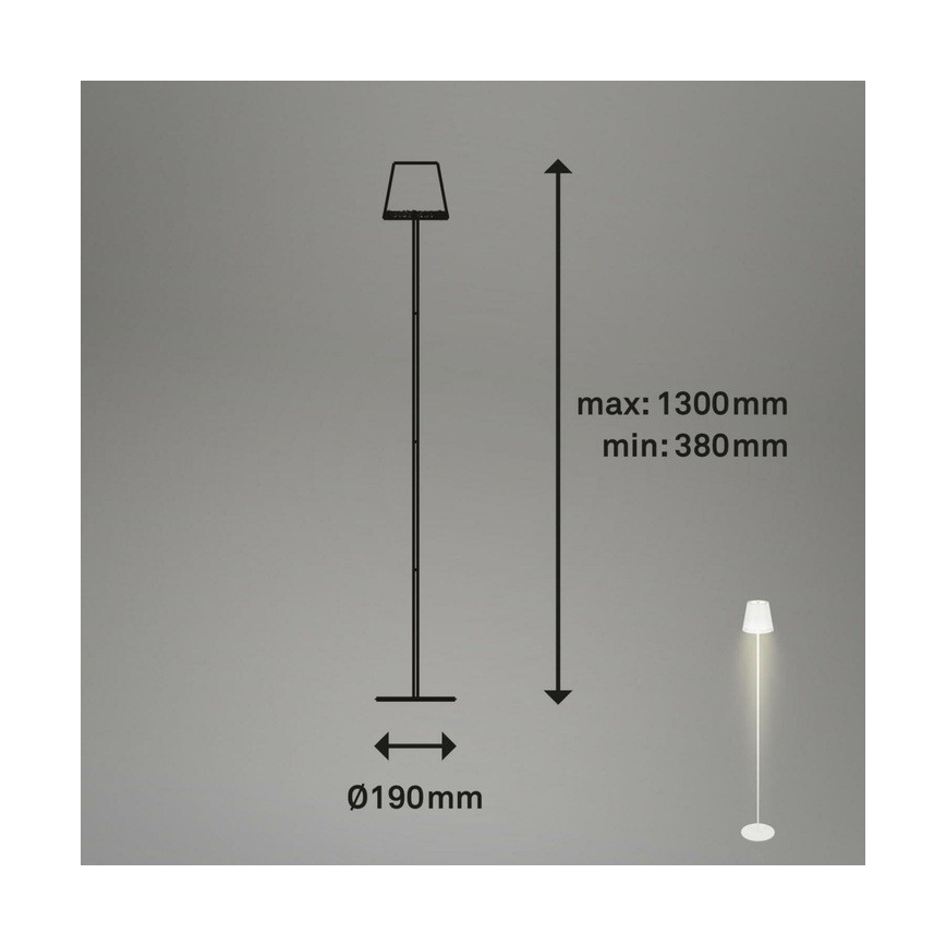 Briloner 1438016 - Lampadaire tactile à intensité variable 3en1 LED/3,5W/5V IP44 3000K 38-130 cm blanc