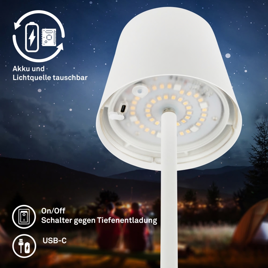 Briloner 1507016 - Lampadaire LED dimmable KIKI LED/4,3W/5V IP44 2600 mAh blanc