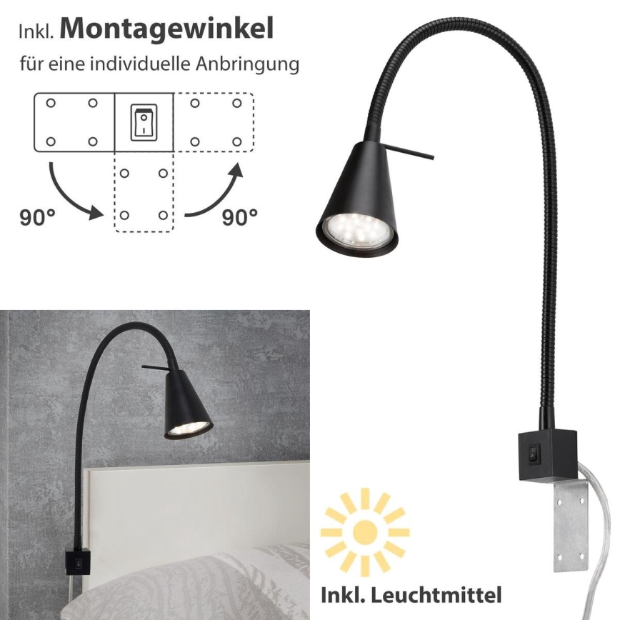 Briloner 2080-015 - Applique murale LED flexible COMFORT LIGHT 1xGU10/5W/230V noire