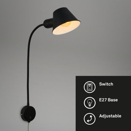Briloner 2089-015 - Applique murale flexible BRELLO 1xE27/10W/230V, noire