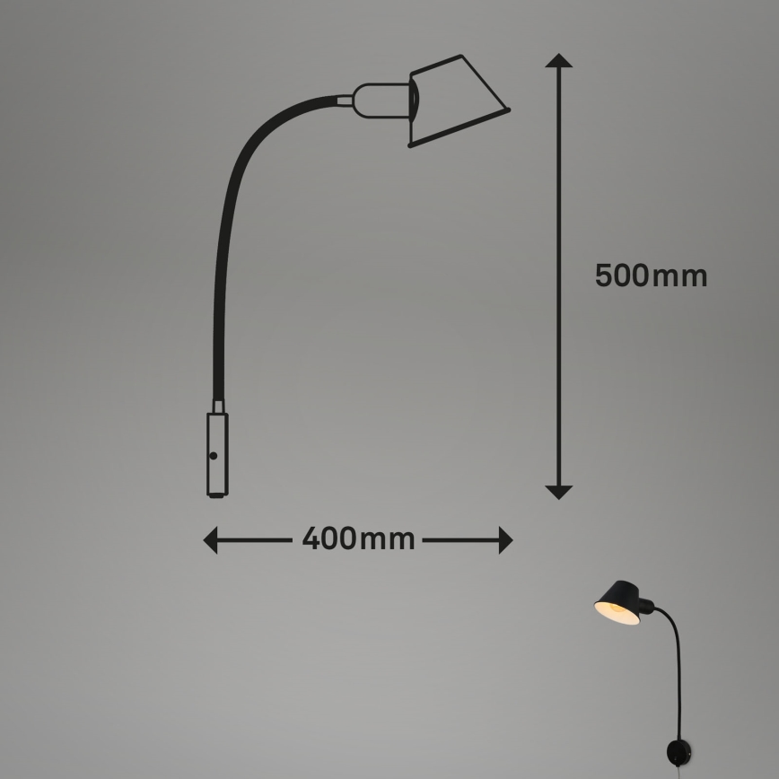 Briloner 2089-015 - Applique murale flexible BRELLO 1xE27/10W/230V, noire