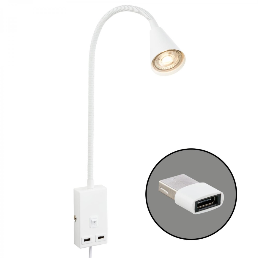 Briloner 2175-016 - Lampe murale flexible avec port USB 1xGU10/10W/230V blanche