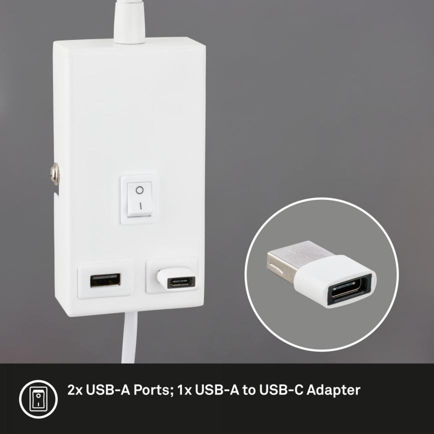 Briloner 2175-016 - Lampe murale flexible avec port USB 1xGU10/10W/230V blanche