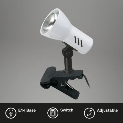 Briloner 2794/016P - Lampe à pince 1xE14/40W/230V noire/blanche