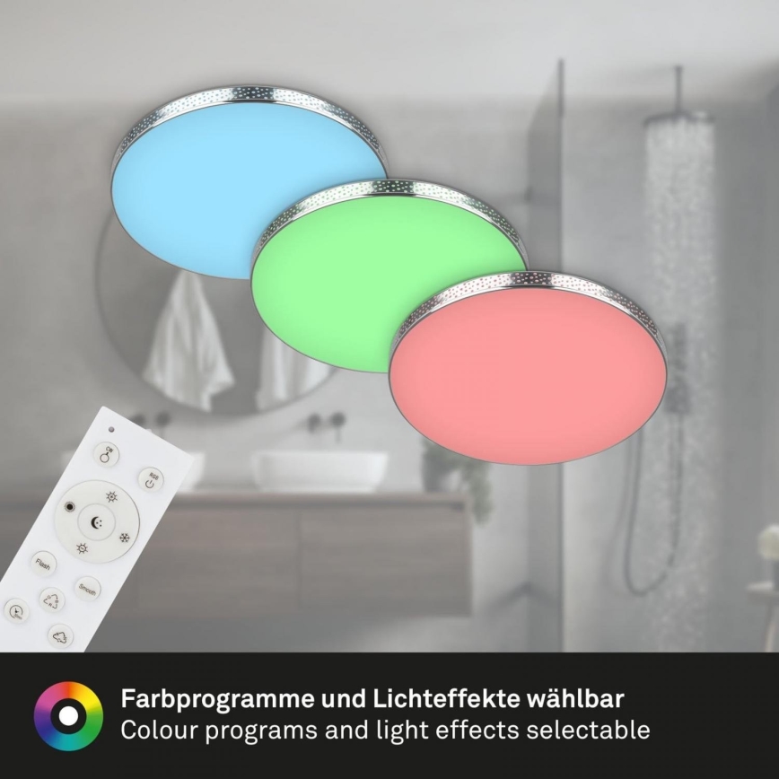 Briloner 3679-018 - Plafonnier RGB à intensité variable salle de bain MAGA LED/18,5W/230V 3000-6500K d. 35,5 cm + télécommande