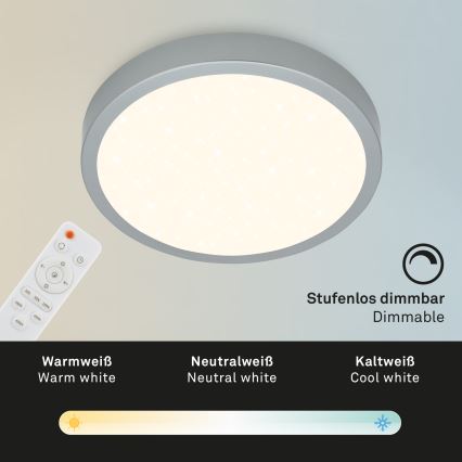 Briloner 3704-014-Plafonnier à intensité variable RUNA LED/22W/230V 2700-6500K argent + télécommande