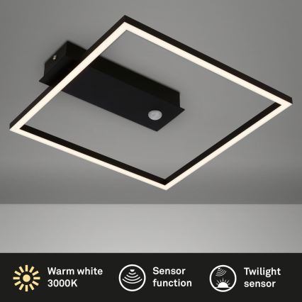 Briloner 3770-015 - Plafonnier LED avec détecteur de mouvement et capteur crépusculaire FRAME LED/14W/230V 3000K 30x32 cm noir