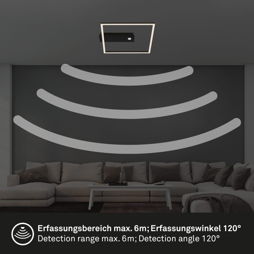 Briloner 3770-015 - Plafonnier LED avec détecteur de mouvement et capteur crépusculaire FRAME LED/14W/230V 3000K 30x32 cm noir