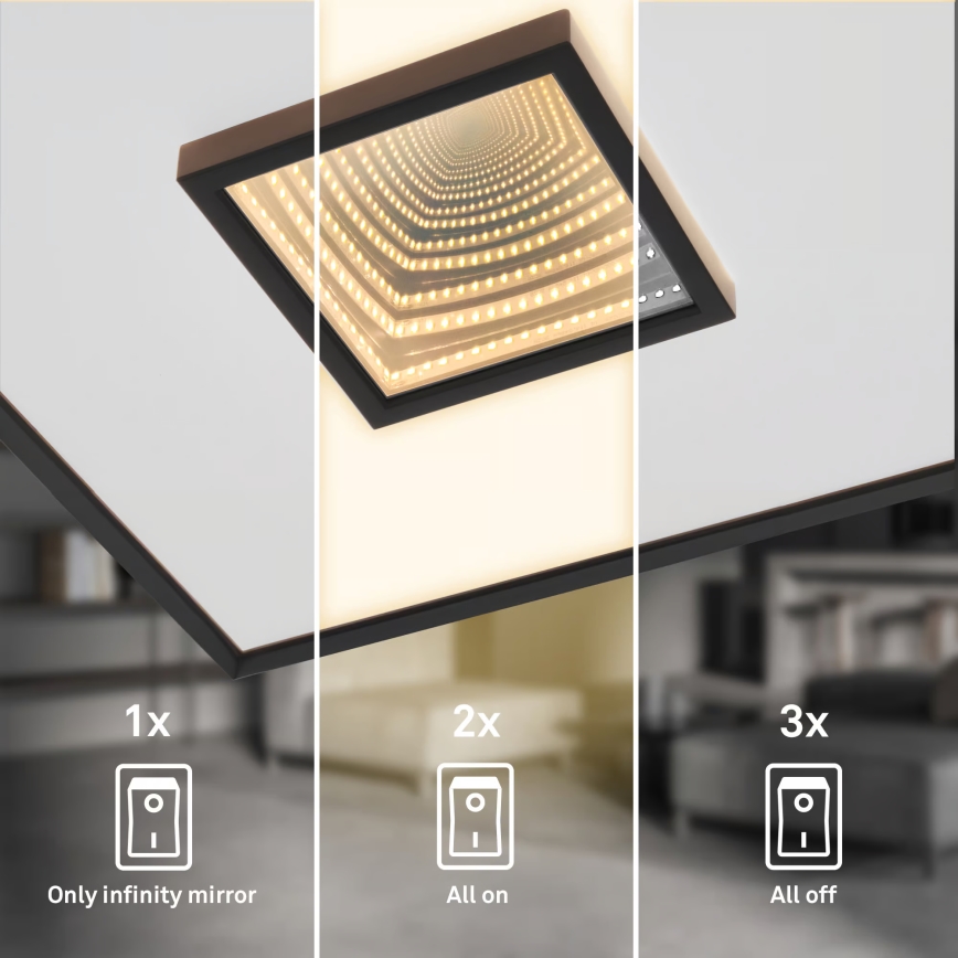 Briloner 3848015 - Plafonnier LED TORO, 18 W/230 V, 42 x 42 cm, noir