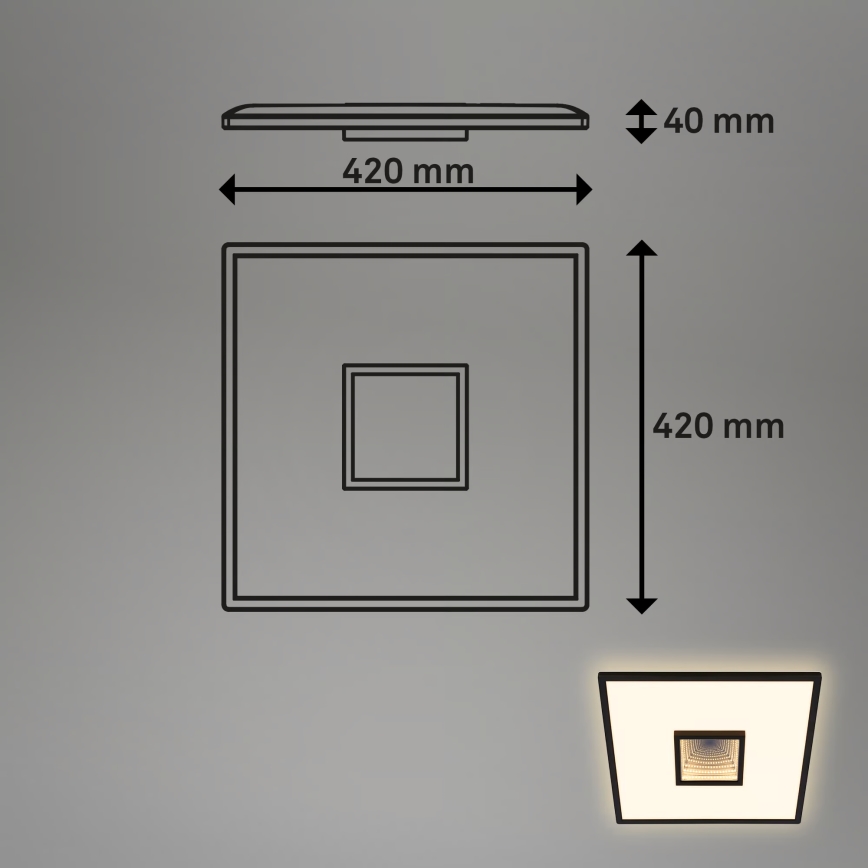 Briloner 3848015 - Plafonnier LED TORO, 18 W/230 V, 42 x 42 cm, noir