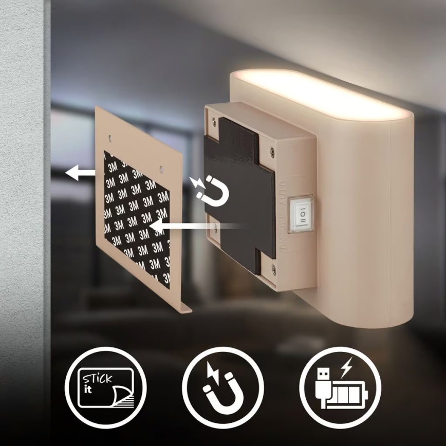 Briloner 3878011 - Applique murale LED rechargeable avec capteur de mouvement et crépusculaire CHAT LED/3W/5V 2000 mAh beige